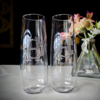 Anchor Monogram Stemless Champagne Flutes & Wine Glasses