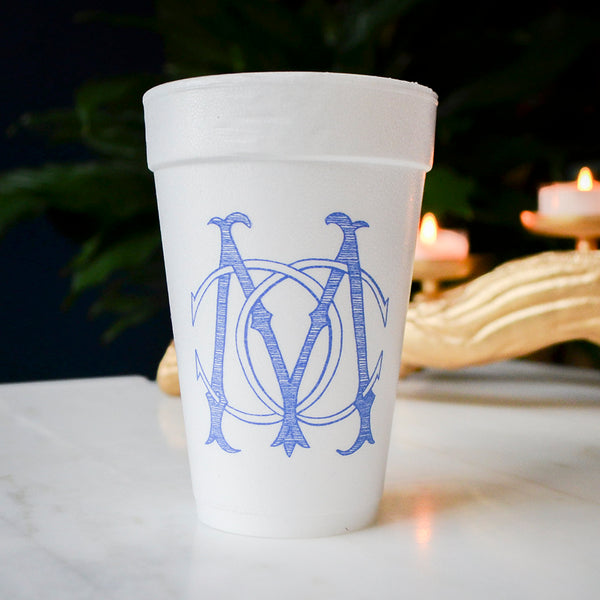 Custom Large Monogram Styrofoam Cups - GB Design House